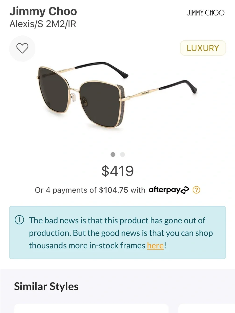 Jimmy Choo Gold Frame Sunglasses with Black Lenses